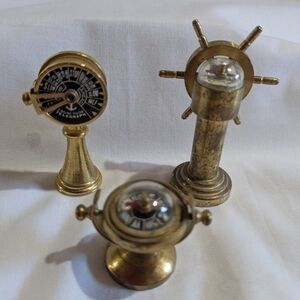 3 Brass Miniatures Nautical Themed Compass Ship Wheel Engine Room  Telegraph